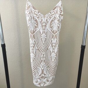 Nude and White Sequin Dress